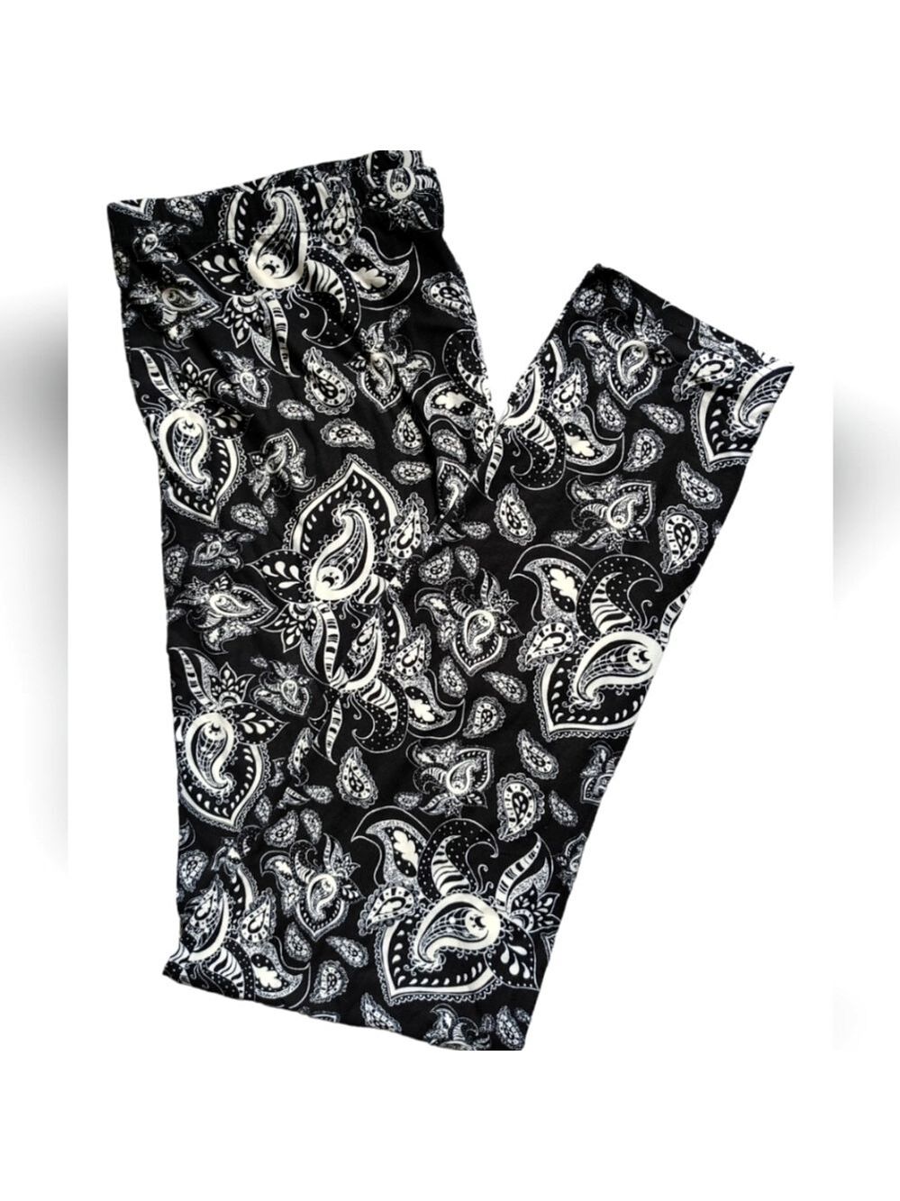 LEGGINGS DEPOT Black and White Paisley Print Full Length Leggings Size 18 NWT